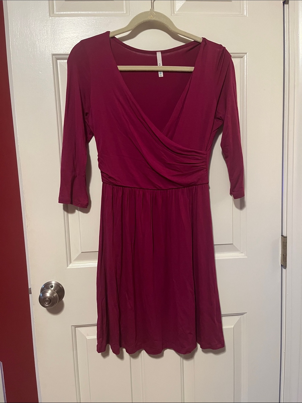 Women's Wrap-Style Berry Dress - Elegant V-Neck